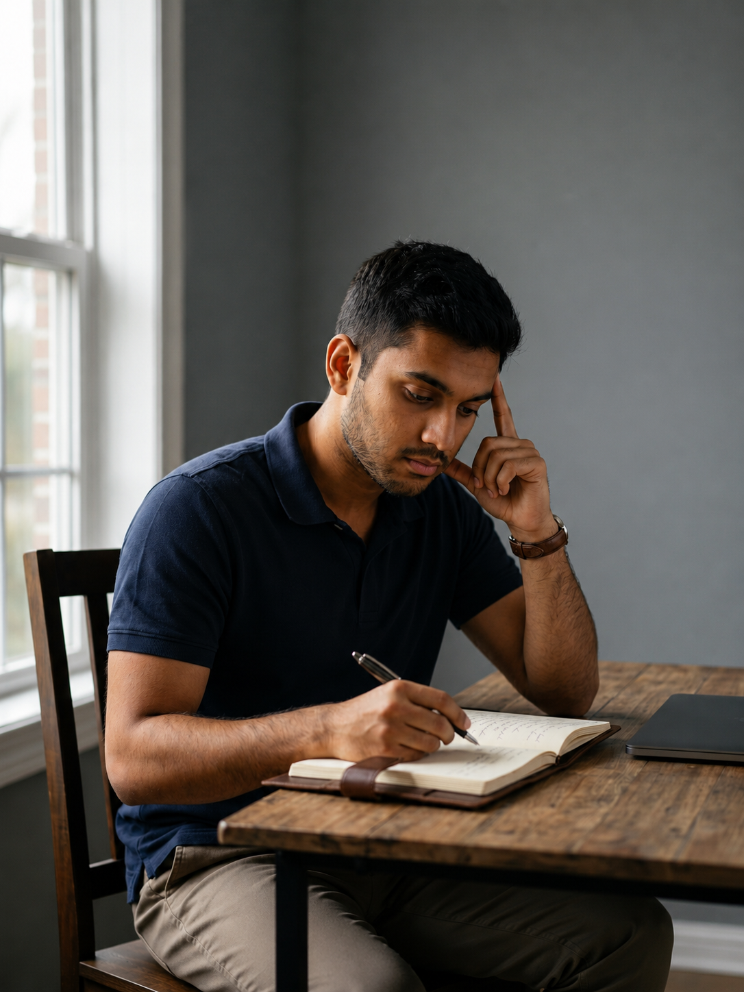 Focused Indian student